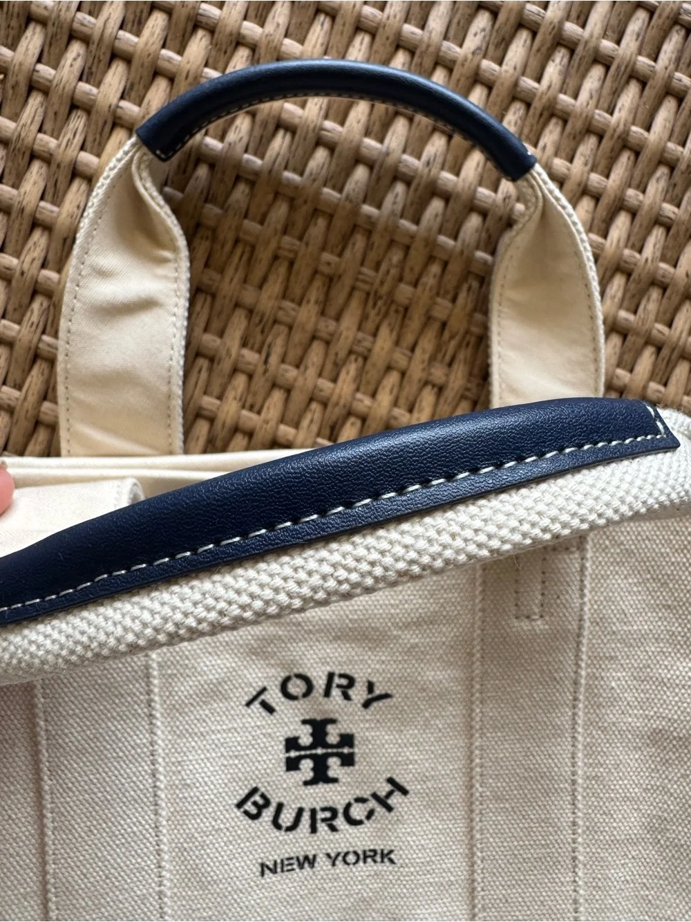 Tory Burch Natural Canvas Tote with Black Logo